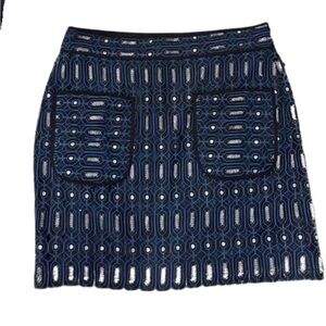 LOFT Ann Taylor 8 Navy Black Lace Embroidered Pencil Lined Skirt